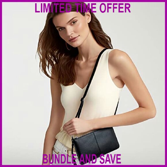 Genuine Leather Wristlet Clutch Crossbody Bag with Adjustable Strap